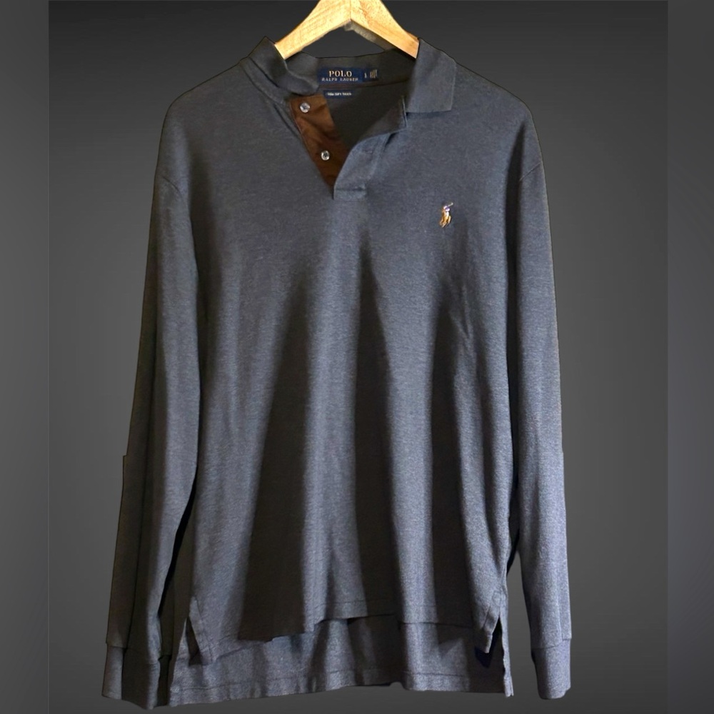 Polo Ralph Lauren Pima Soft Touch Polo Shirt Mens Large Gray Long Sleeve